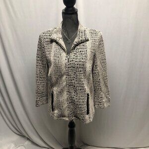 Erin London Animal Print Jacket Womens Size Medium Cream Black Zip Up Blazer
